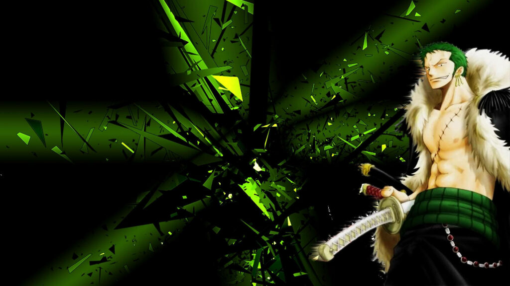 Zoro's Resolute Focus: A Stunning 4K Wallpaper with a Marvelous Flare of Green Light