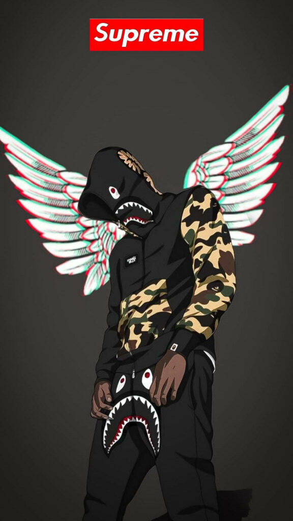 Wings of Supreme Coolness: A Striking Supreme Outfit with Heavenly Inspirations Wallpaper