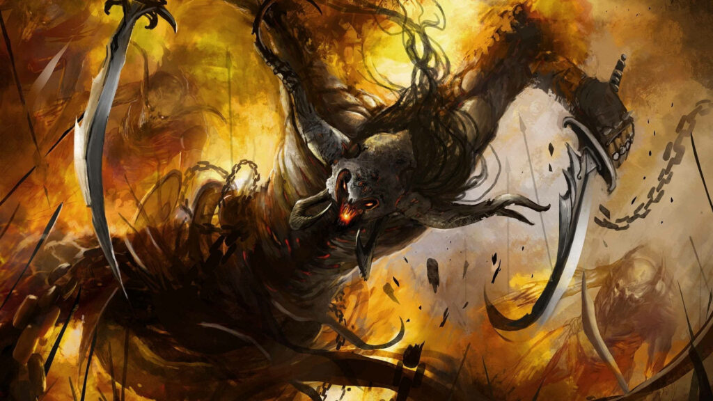 Double-Bladed Horror - An Image of an Evil Monster in Dual Swords Wallpaper