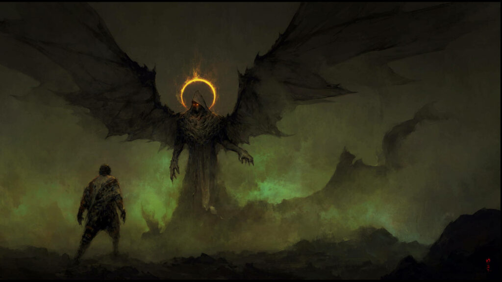 Red-Eyed Terror: A Spooky Monster Wallpaper for Thrill-Seekers