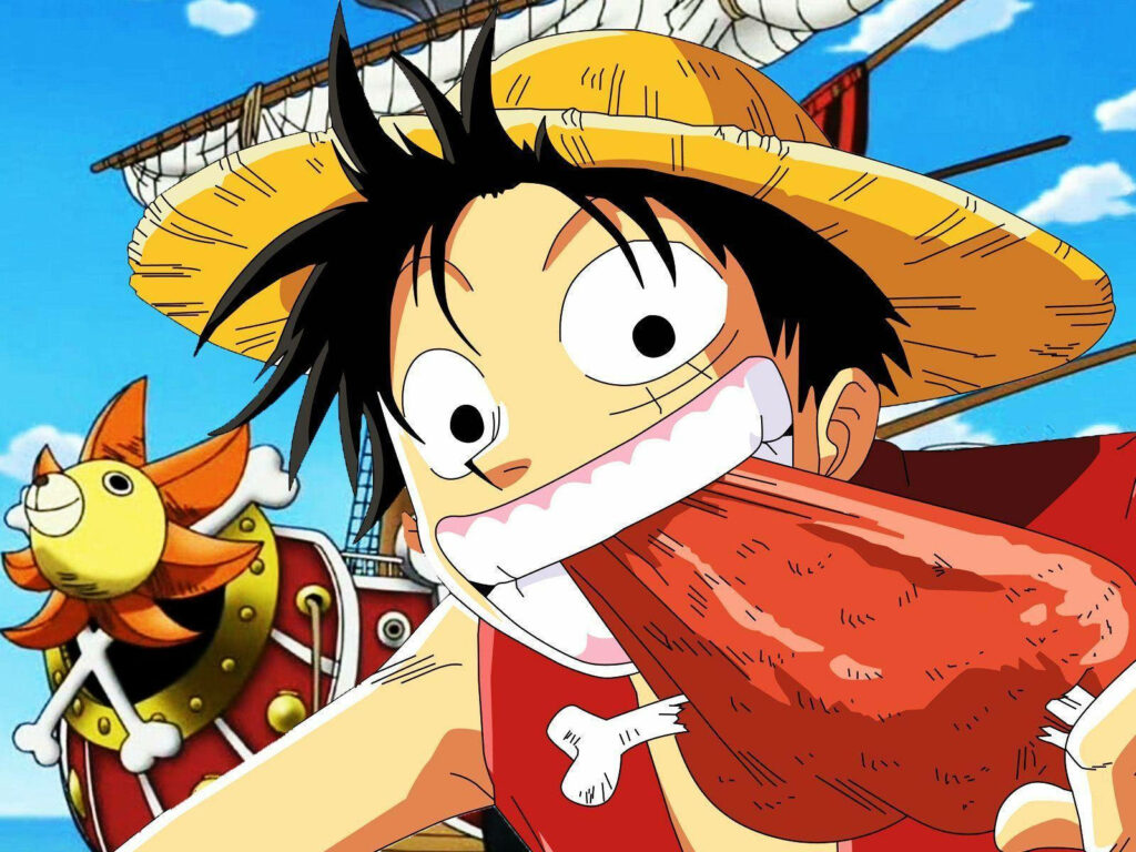The Legendary Pirate King, Luffy, Displays His Unforgettable Long Tongue in a Mesmerizing Background Snapshot Wallpaper