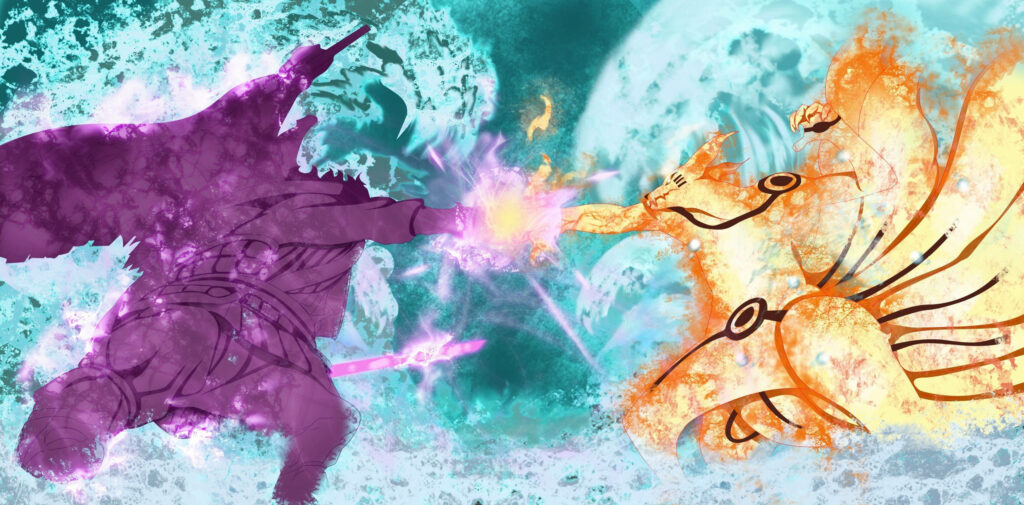 Ultimate Clash: The Epic Battle of Naruto versus Sasuke, Unleashing Susanoo and Sage Mode Powers Wallpaper