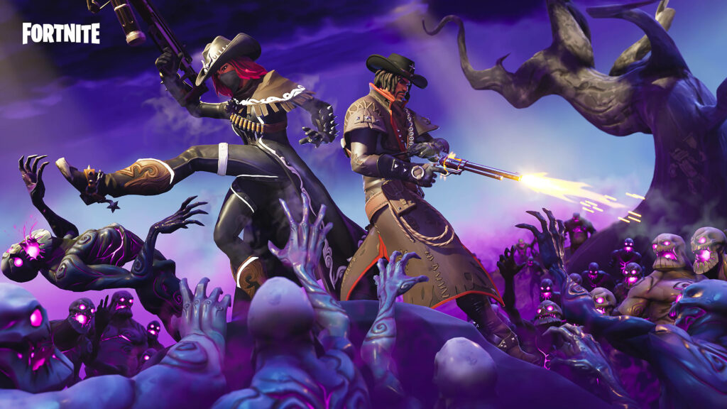 Dual Bandit Cowboys Unleash their Expertise with Semi-autos in Epic Fortnite Battle Wallpaper