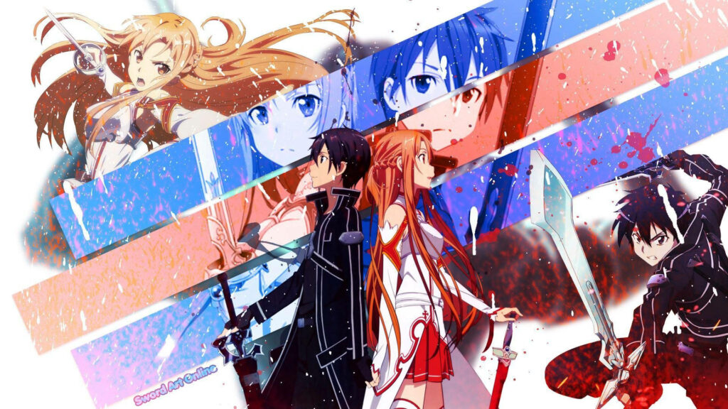 Enter the Virtual World: Sword Art Online Wallpaper featuring Kirito and Friends