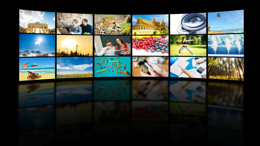 Immersive Media Room Experience: Captivating 3D TV Wall with Multiple Screens as Wallpaper