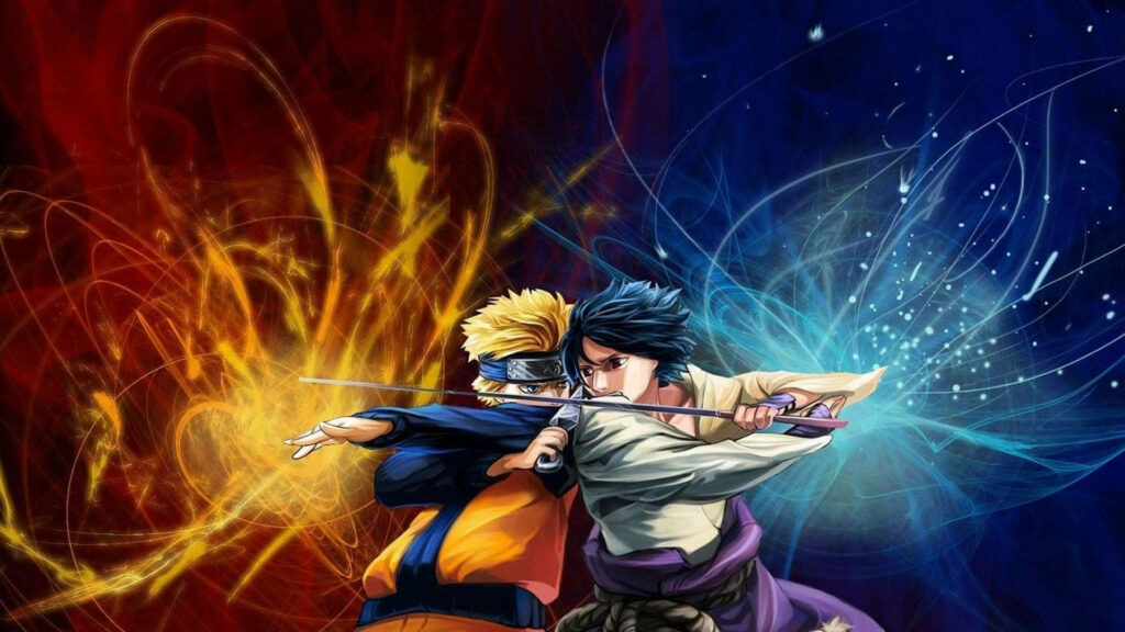 Clash of Titans: Sasuke vs. Naruto - Intense Laptop Wallpaper