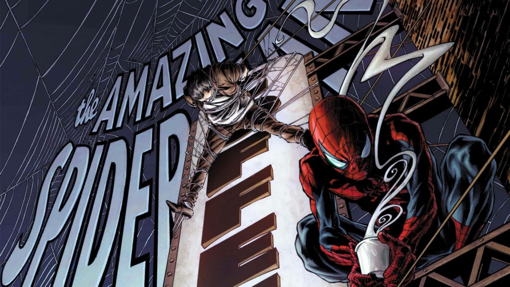 Web of Justice: The Amazing Spiderman Takes on His Foe in Epic Comic Book Wallpaper