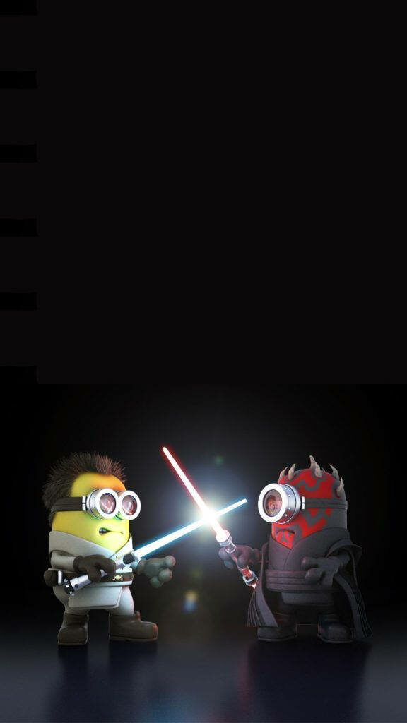 Duel of the Cute: An Epic Star Wars Wallpaper Showcasing Adorable Darth Maul and Anakin Skywalker Engaging in Lightsaber Battle