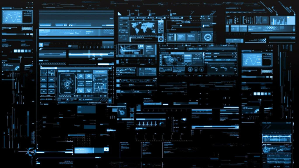 Blue-Lit Futuristic Control Center: A Hi-Tech Wallpaper for Your Screen