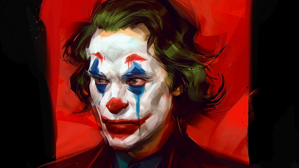 The Darkly Captivating Joker Portrait: Viktor Miller Gausa's Artistic Tribute to Joaquin Phoenix's Award-Winning Performance Wallpaper