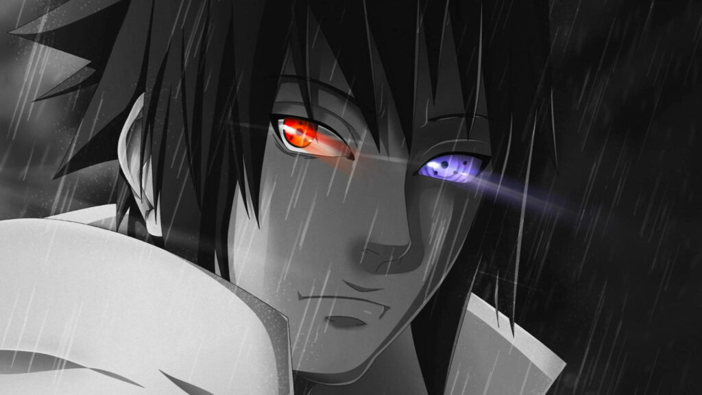 Sasuke's Transcendent Power: A Dazzling Fusion of Sharingan and Rinnegan in an Epic Anime Backdrop Wallpaper