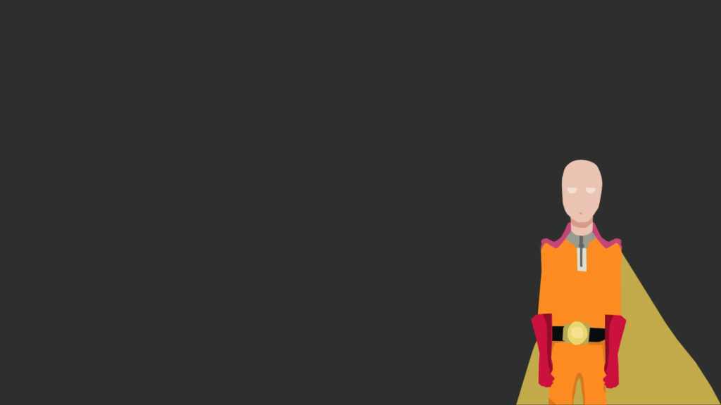 Saitama Minimalist Wallpaper: One Punch Man Hero in Yellow and Red Costume