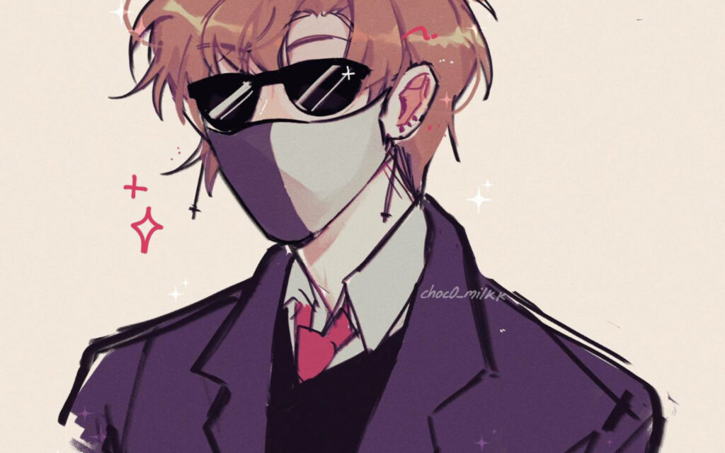 Ranboo's Stylish Transformation: A Captivating Graphic Portrait with Dapper Blue Suit, Sleek Black Sunglasses, and Edgy Dangling Earrings Wallpaper