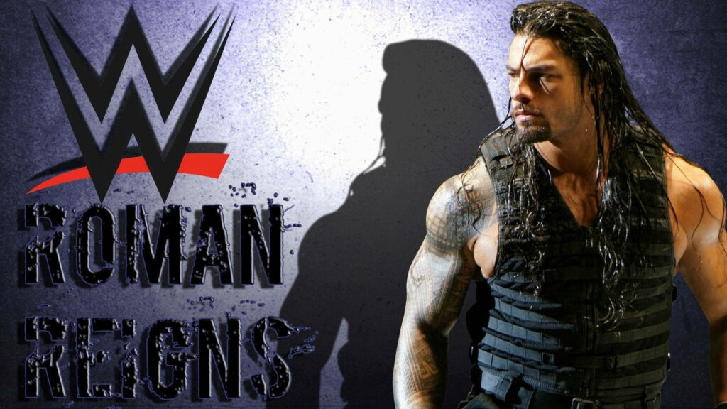 Roman Reigns Unleashed: Fanart Wallpaper with Broken Text and Shadow Effect