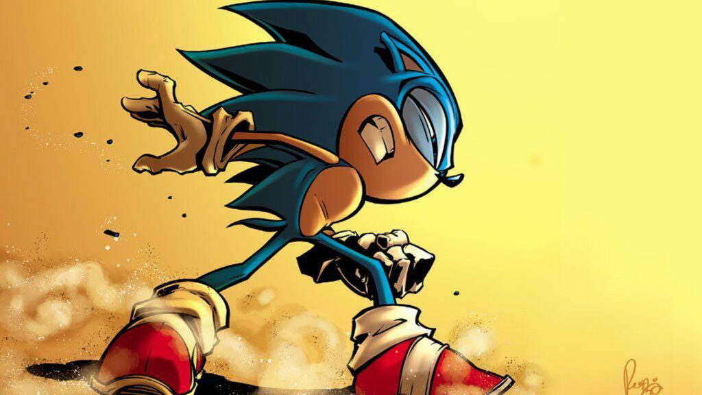 Animated Sonic Speeds through a Vibrant Yellow Landscape – HD Wallpaper