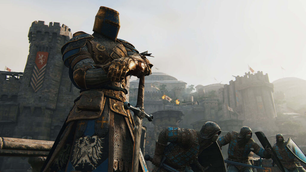 For Honor Knight Warrior in Detailed Armor Overlooking Fortress Battlement Wallpaper