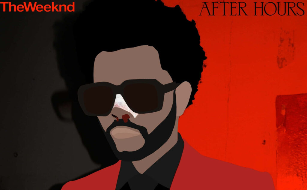 The Weeknd After Hours Wallpaper: Stylish Red Suit & Sunglasses Art