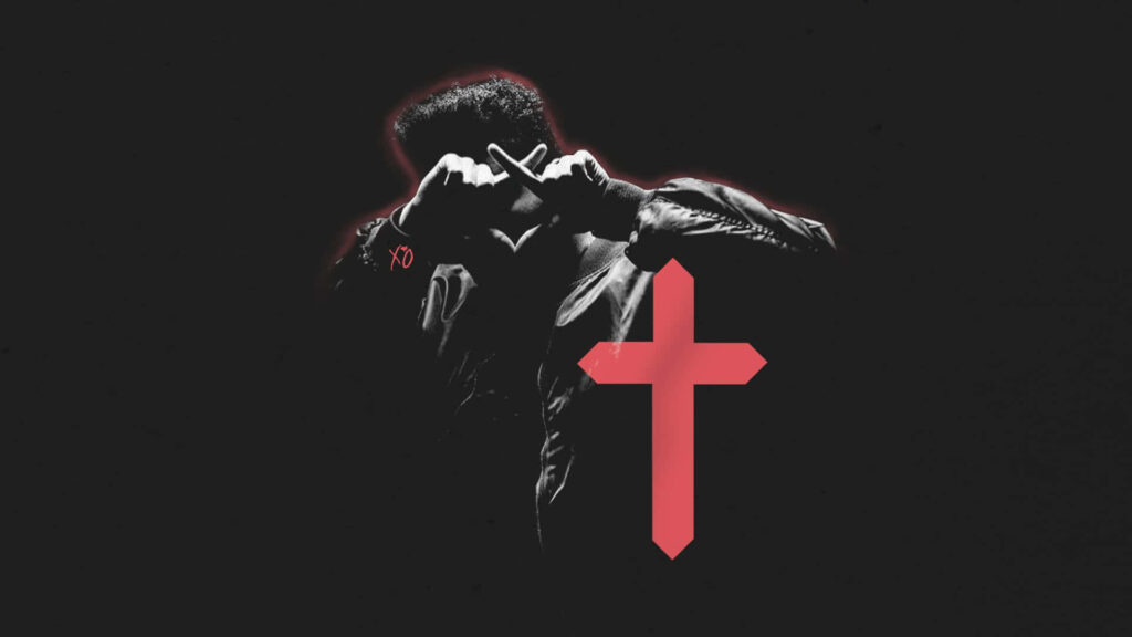 Vivid The Weeknd Stage Performance Wallpaper with Red Cross Design