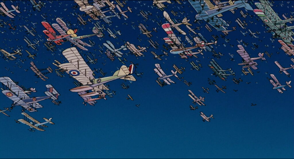 Studio Ghibli's The Wind Rises wallpaper: planes soar in vivid blue sky, capturing aviation themes and poignant dreams with distinctive animation style