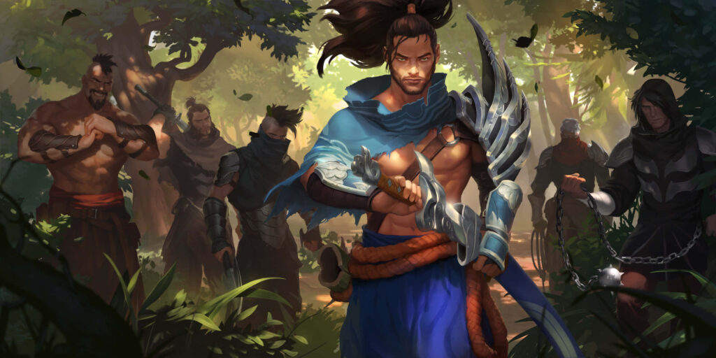 The Unyielding Warrior: Yasuo Harnesses the Power of the Wind for Battle Wallpaper