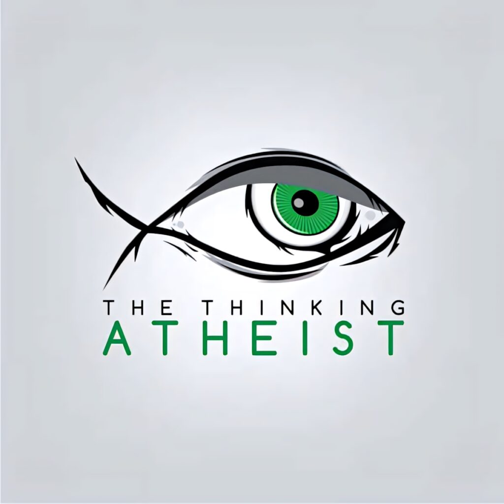 Thinking Atheist Secular Group logo with green eye and bold typography on light gray background Wallpaper