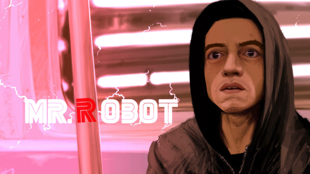 Thoughtful Elliot Mr. Robot Digital Artwork - Neon Wallpaper Background