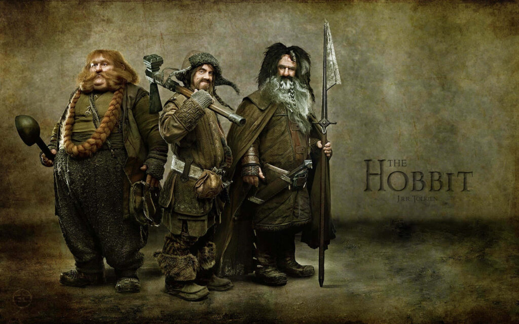 Epic Hobbit Dwarven Companions Wallpaper: Unique Attire & Weapons