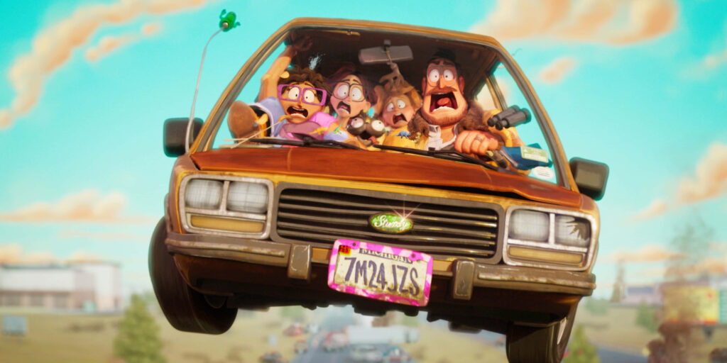 Vibrant Animated Wallpaper: The Mitchells' Chaotic Car Adventure