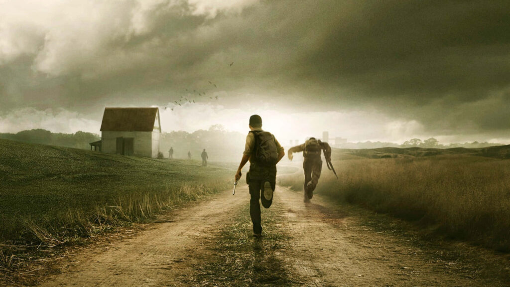 Frenzied Escape: Immersive 1080p DayZ Gaming Screenshot Showcasing Twin Runners Taking Flight Wallpaper