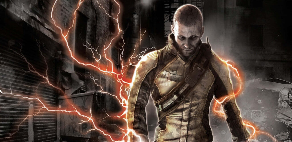 Infamous Game Wallpaper: Thrilling Action Scene with Electric Energy