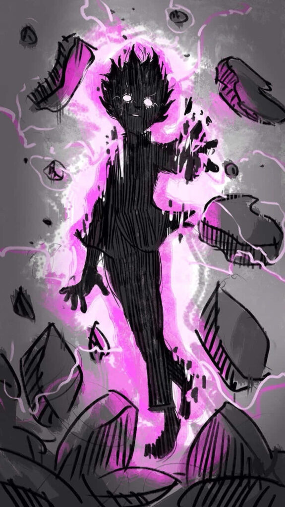 Vivid Mob Psycho 100 Wallpaper: Psychic Energy Burst in Pink & Black