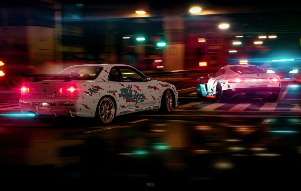 Need for Speed Heat Wallpaper: Thrilling Neon Night Racing Scene