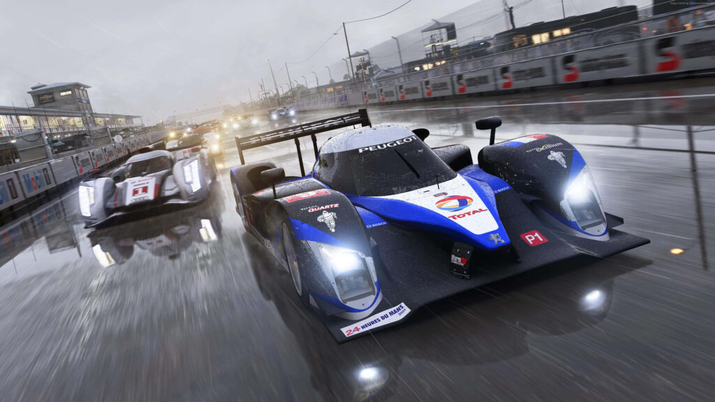 Thrilling Race Car Wallpaper: Speed & Action on a Wet Track