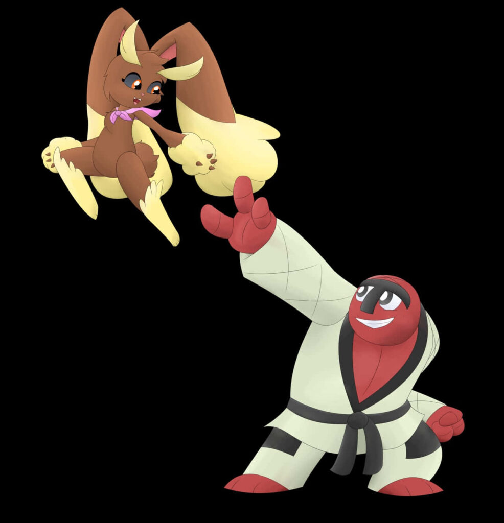Dynamic Throh and Lopunny Wallpaper on Black Background