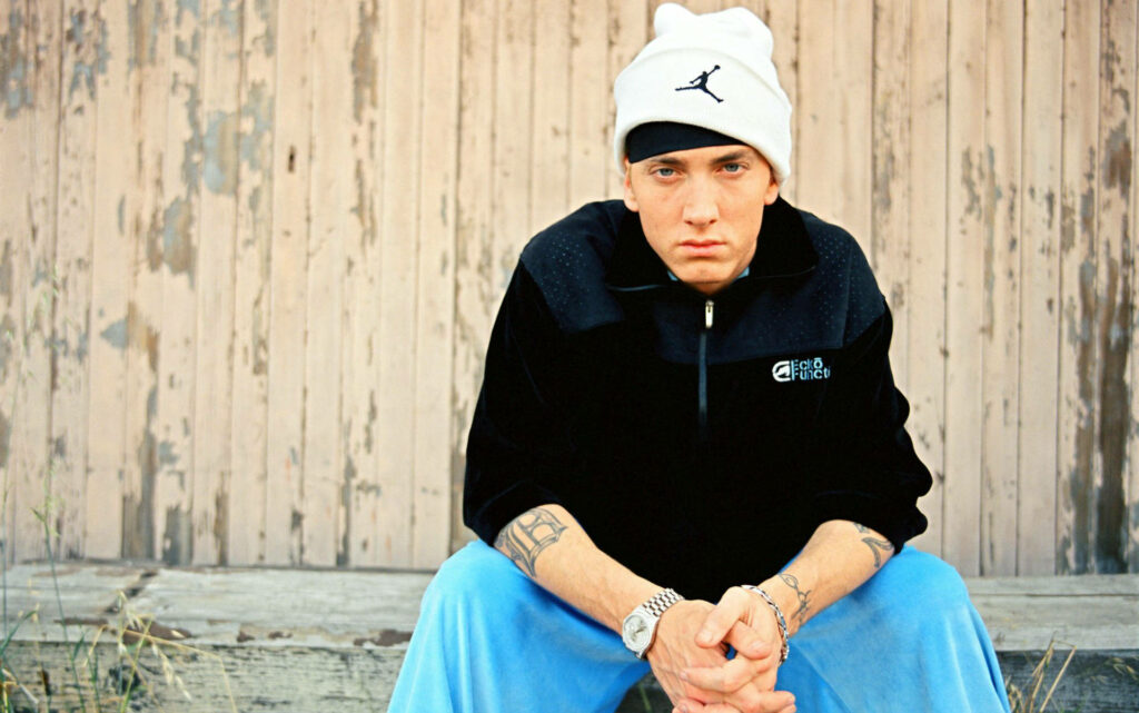 Bonnet-Clad Eminem: A Throwback to the Early Days of Rap Wallpaper