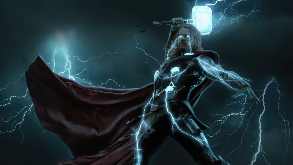 God of Thunder Unleashed: A Majestic Superhero Creation in Stunning Digital Art 4K Wallpaper