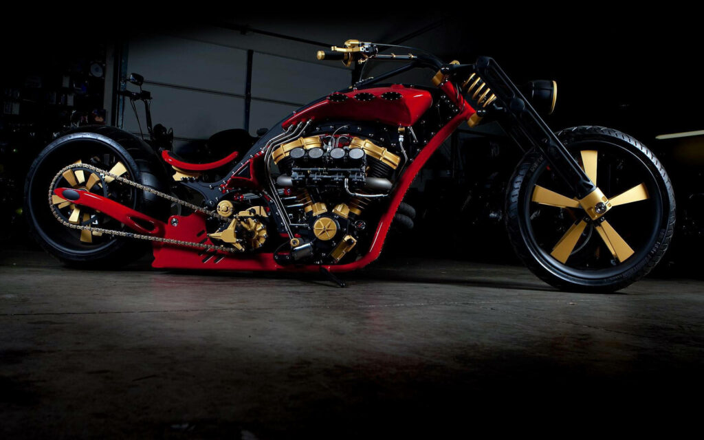 ThunderStruck Custom Bobber Wallpaper: Bold Black & Red Motorcycle Design