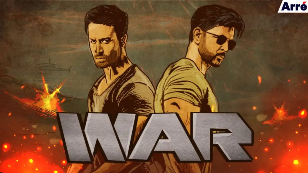 Tiger Shroff and Hrithik Roshan back to back with fiery War movie logo action wallpaper background