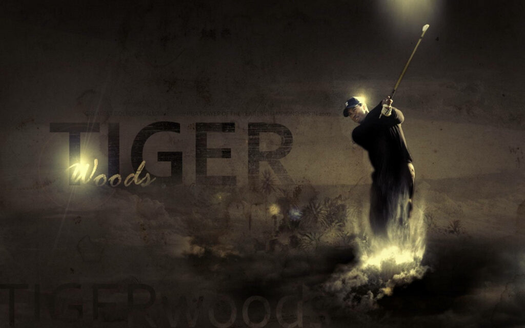 Tiger Woods dynamic golf swing artistic wallpaper highlighting legendary golfer background