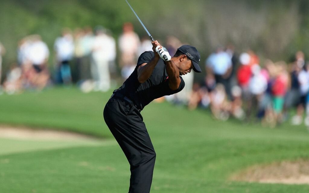 Tiger Woods mid-swing golf 2019 Zozo Championship focused crowd golf course wallpaper