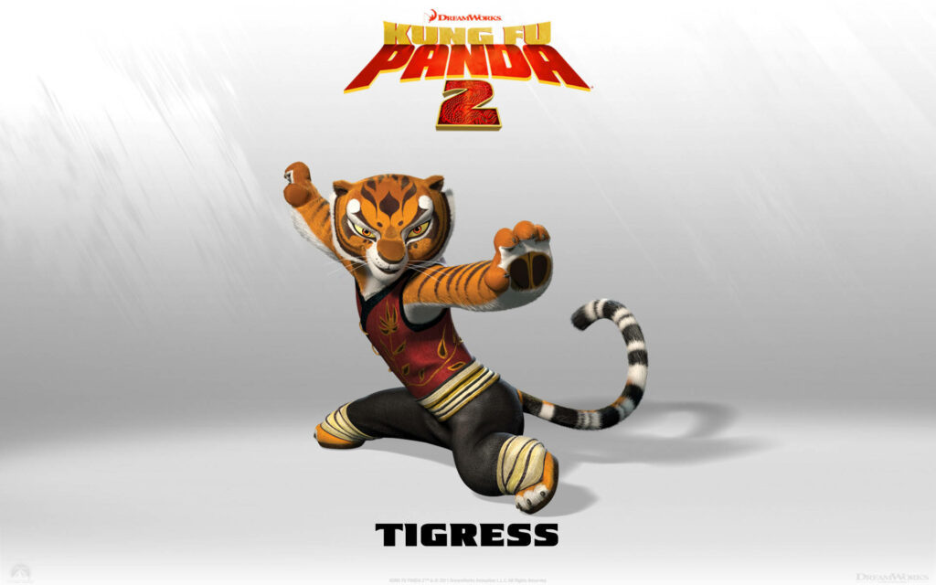 Tigress in Action: Kung Fu Panda 2 Wallpaper with Bold Logo
