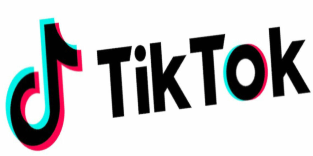 TikTok logo wallpaper with bold black letters and vibrant cyan magenta accents background design