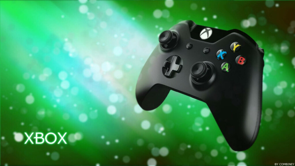 Vibrant Lights and Contrasting Colors: Captivating Xbox One Controller on Sparkling Green Canvas Wallpaper