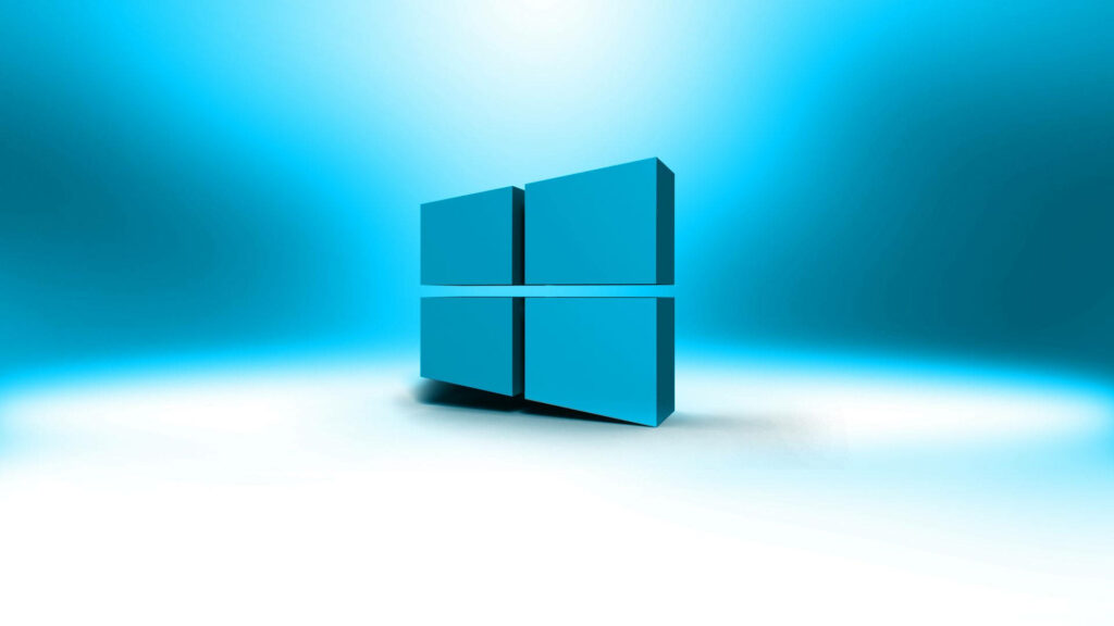 Redefining Windows: A Striking 3D Blue Logo Standing Tall on Blue and White Background Wallpaper