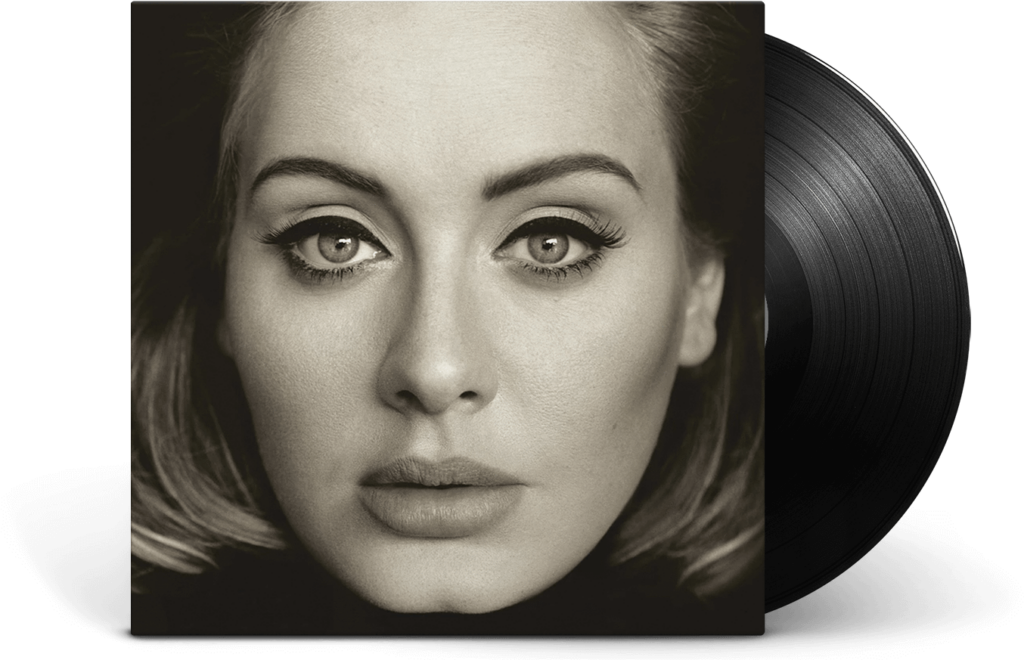 Timeless Adele Wallpaper: Classic Portrait & Vinyl Record Background