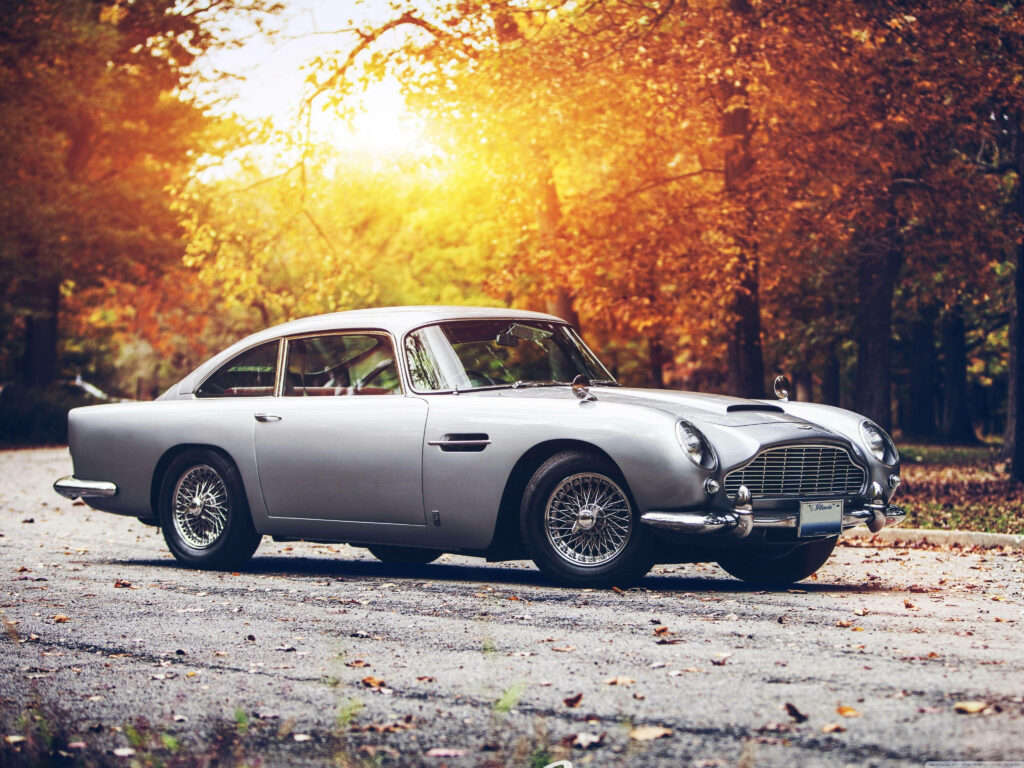 Classic Aston Martin DB5 Wallpaper: Elegant Autumn Backdrop