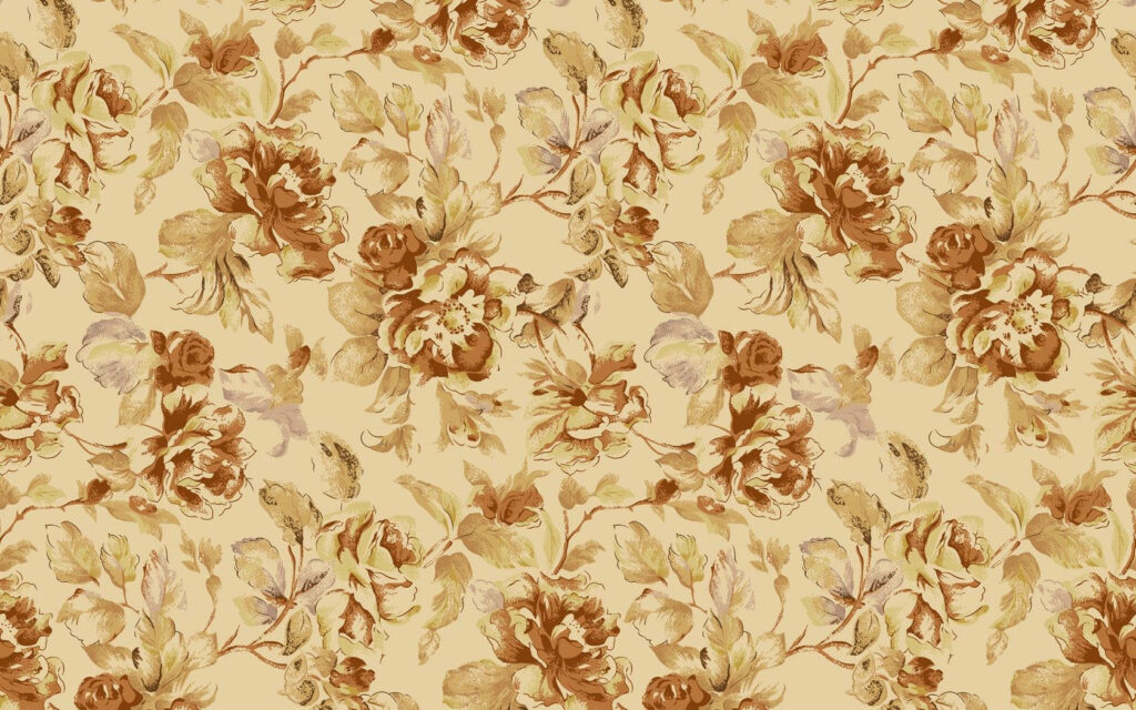 Retro Charm: Brown Watercolor Flower Pattern on Vintage Wallpaper