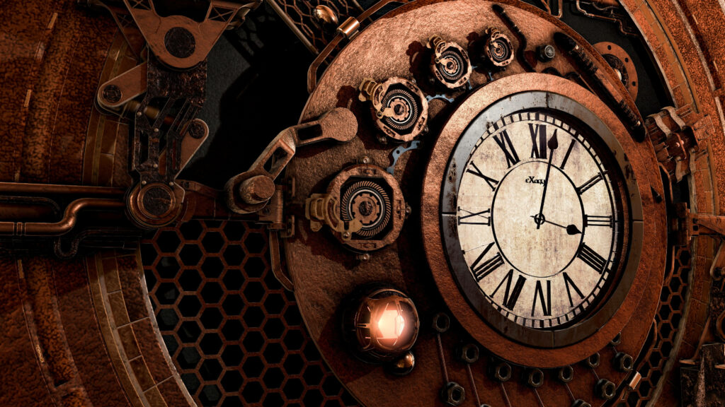 Gears of Time: Captivating 4k Wallpaper featuring a Steampunk Brass Clock