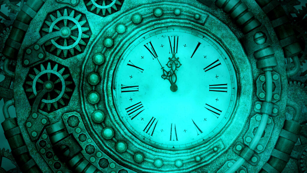 Awe-Inspiring Steampunk Timepiece: Captivating 4K Wallpaper in a Vivid Blue Hue