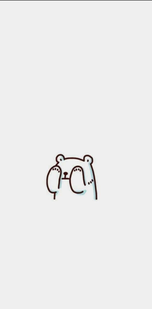 Timid Cartoon Bear Minimalist Wallpaper on White Background